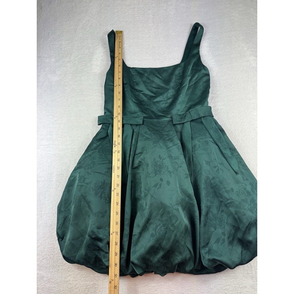 Francescas Satin Bubble Hem Mini Dress Small Green Bow Renaissance Romantic - Picture 2 of 9